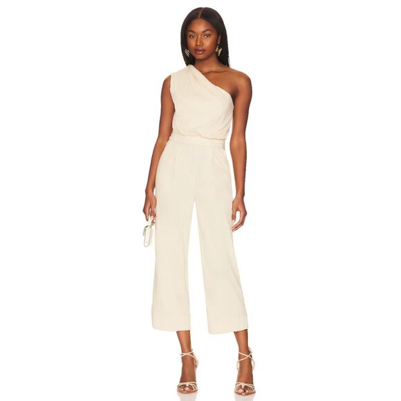 Free People Avery Jumpsuit Size 4 Washed Out Cream One Shoulder New - Picture 1 of 11